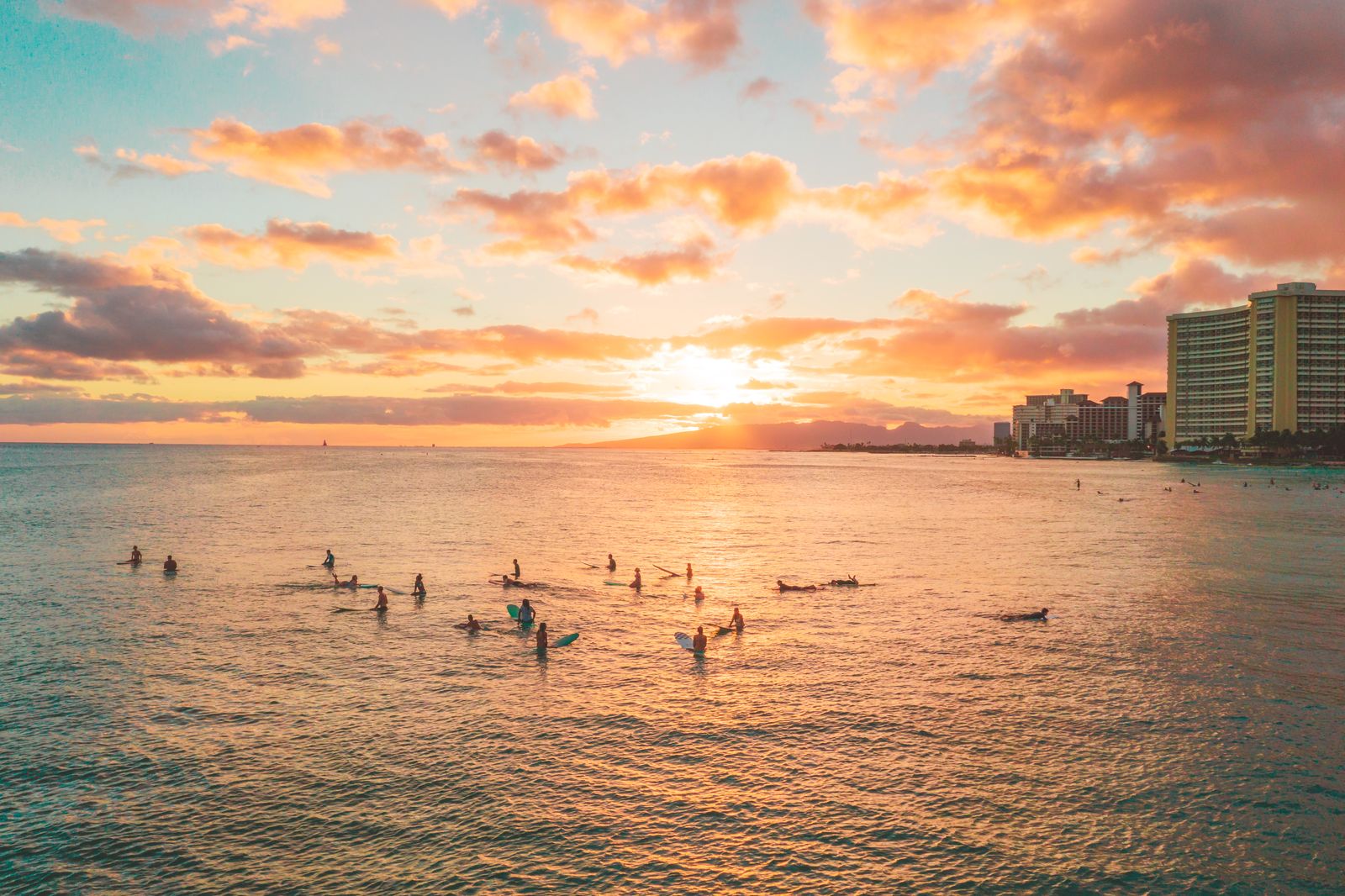 Pacific sunset off the Honolulu shoreline